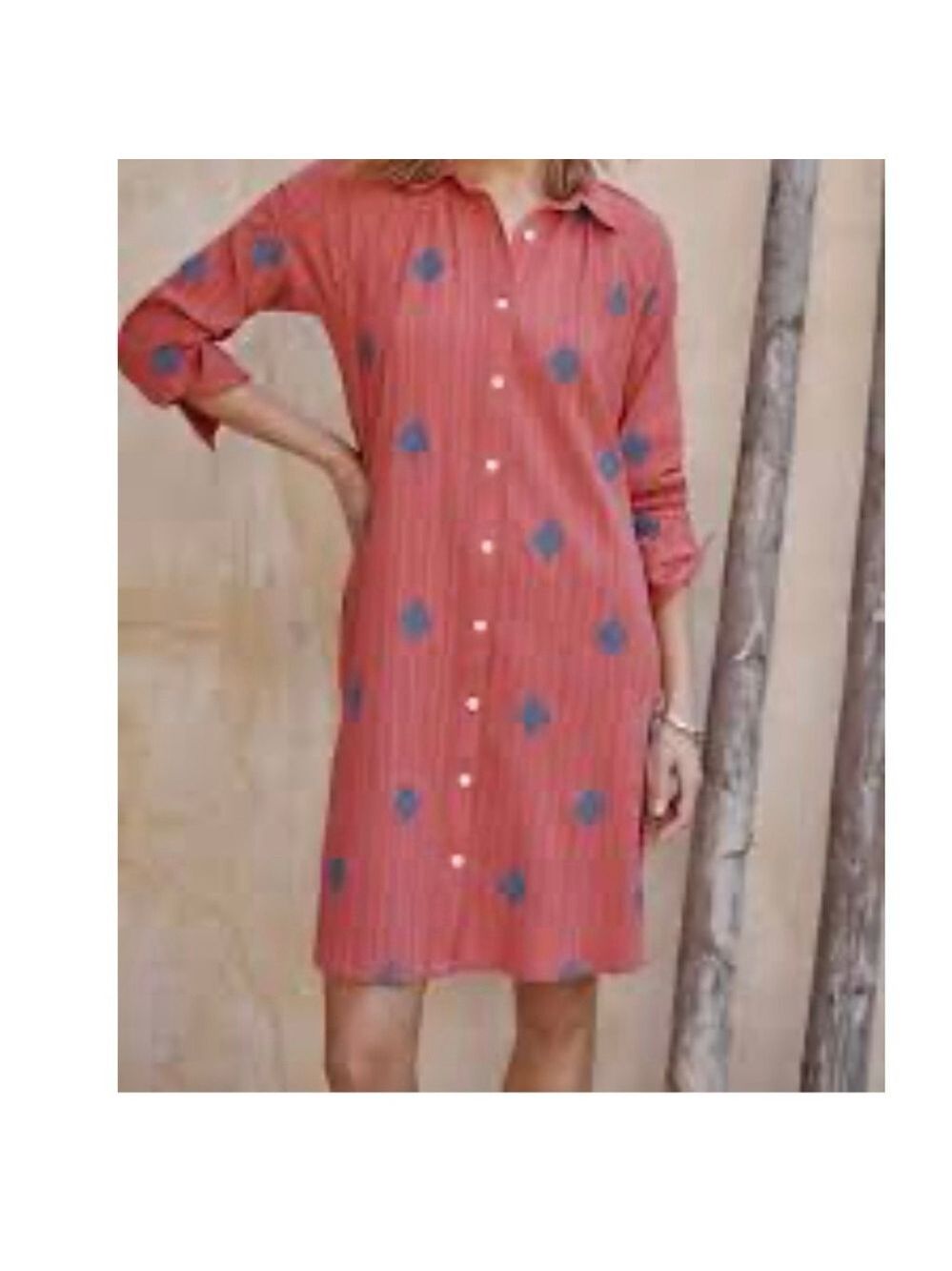 NWT Pure Jill Embroidered Shirtdress Women's Medium Petite Coral - Picture 2 of 16